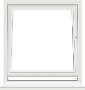 A white window with a white frame on a white background.