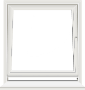 A white window with a white frame on a white background.