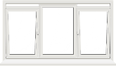 A white window with three windows on it.