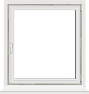 A window with a white frame on a white background.